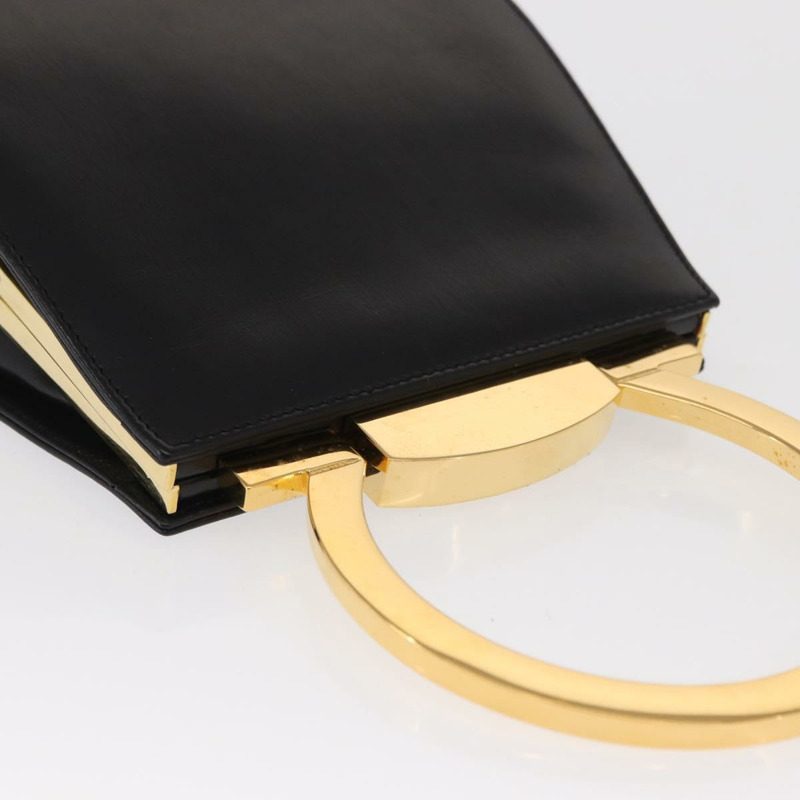 【日本直送】Salvatore Ferragamo Gancini 手提包，黑色皮革，金色，正品，貨號 159266V-7