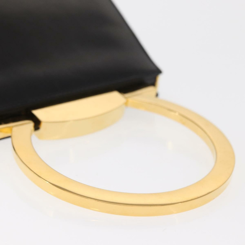 【日本直送】Salvatore Ferragamo Gancini 手提包，黑色皮革，金色，正品，貨號 159266V-8