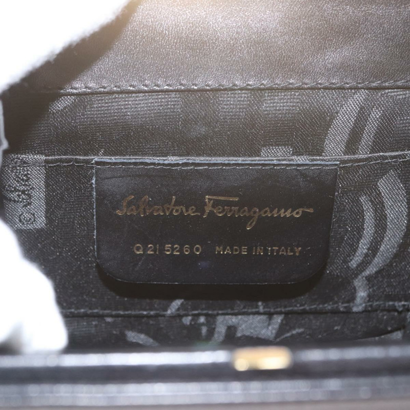 【日本直送】Salvatore Ferragamo Gancini 手提包，黑色皮革，金色，正品，貨號 159266V-10