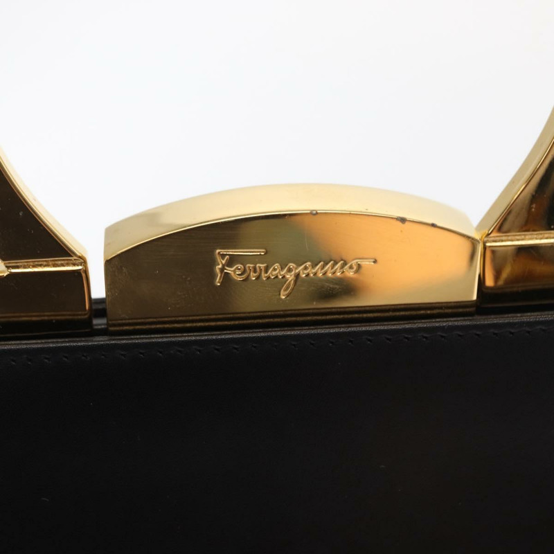【日本直送】Salvatore Ferragamo Gancini 手提包，黑色皮革，金色，正品，貨號 159266V-18