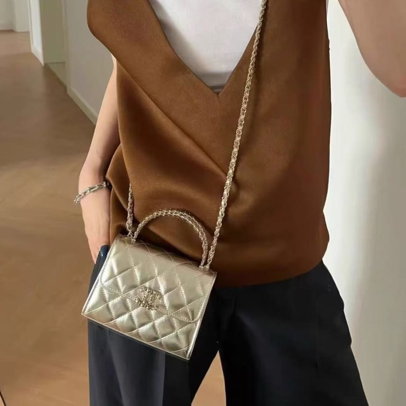 Chanel 25S香檳金kelly手提斜背包芯片款11.5×14.5×5.5 98新配件塵袋盒子購證-0