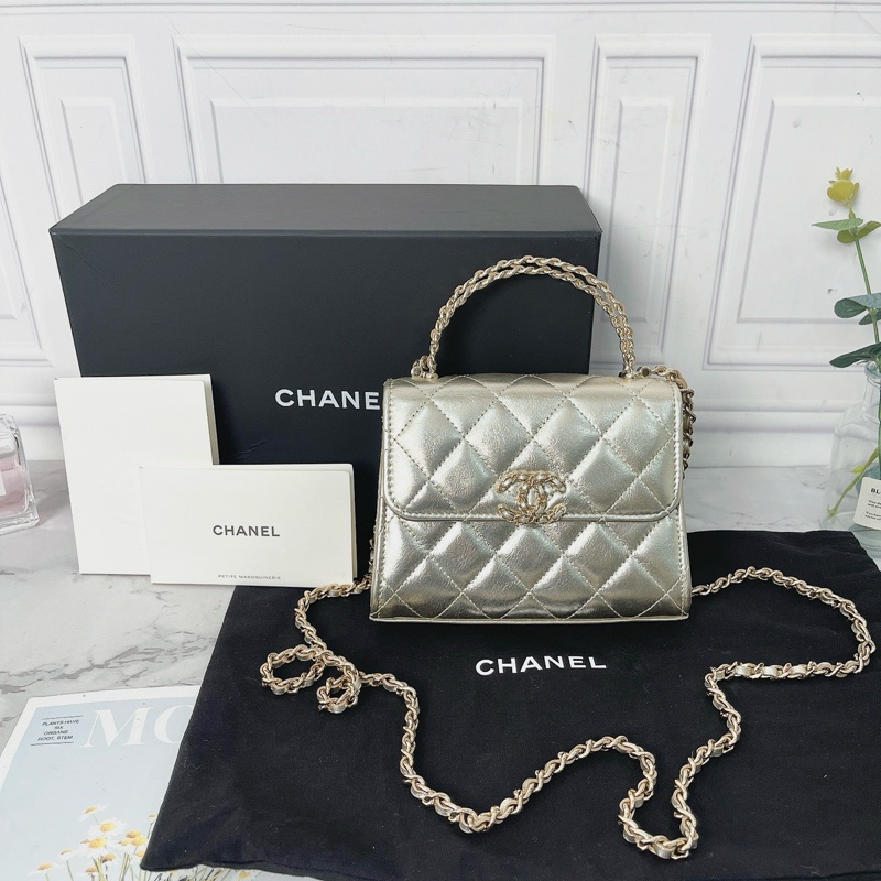 Chanel 25S香檳金kelly手提斜背包芯片款11.5×14.5×5.5 98新配件塵袋盒子購證-1
