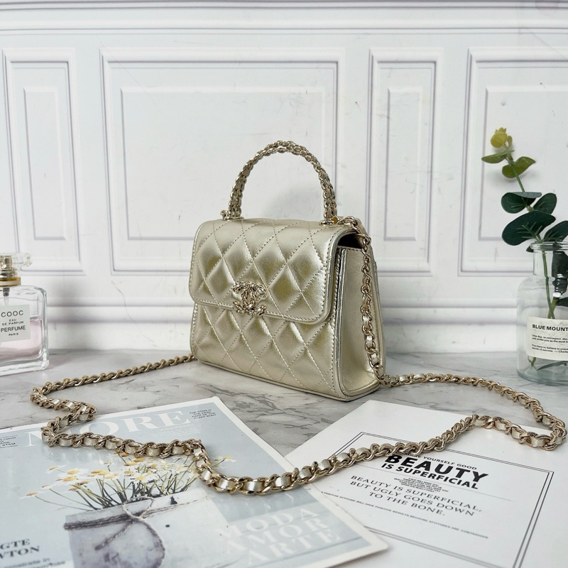 Chanel 25S香檳金kelly手提斜背包芯片款11.5×14.5×5.5 98新配件塵袋盒子購證-3