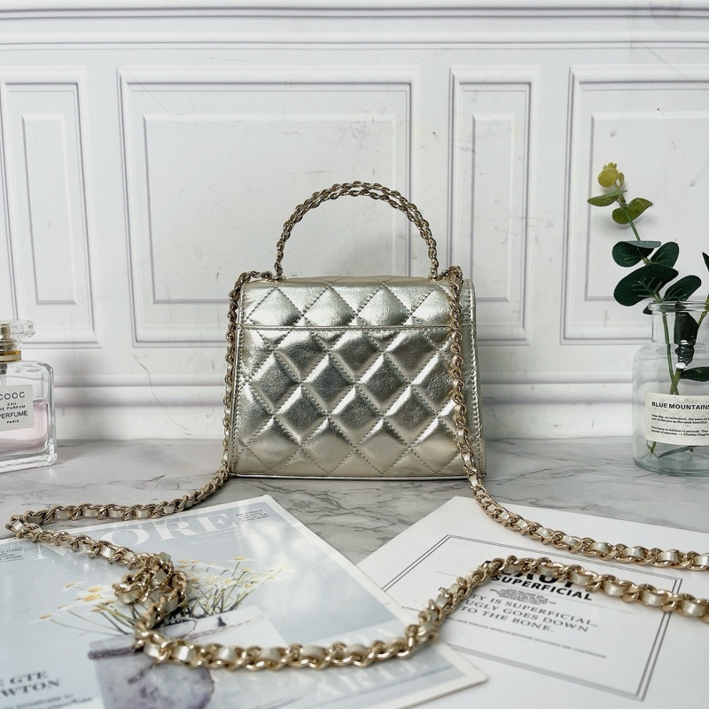 Chanel 25S香檳金kelly手提斜背包芯片款11.5×14.5×5.5 98新配件塵袋盒子購證-5