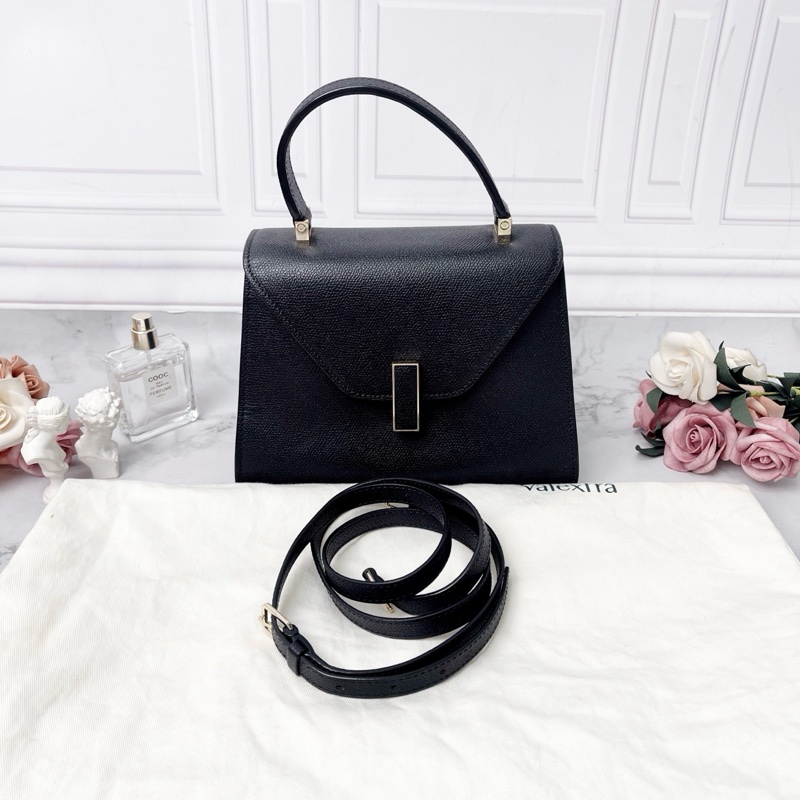 Valextra 黑色經典手提肩背斜背包22×16.5×11.5 98新配件塵袋-1