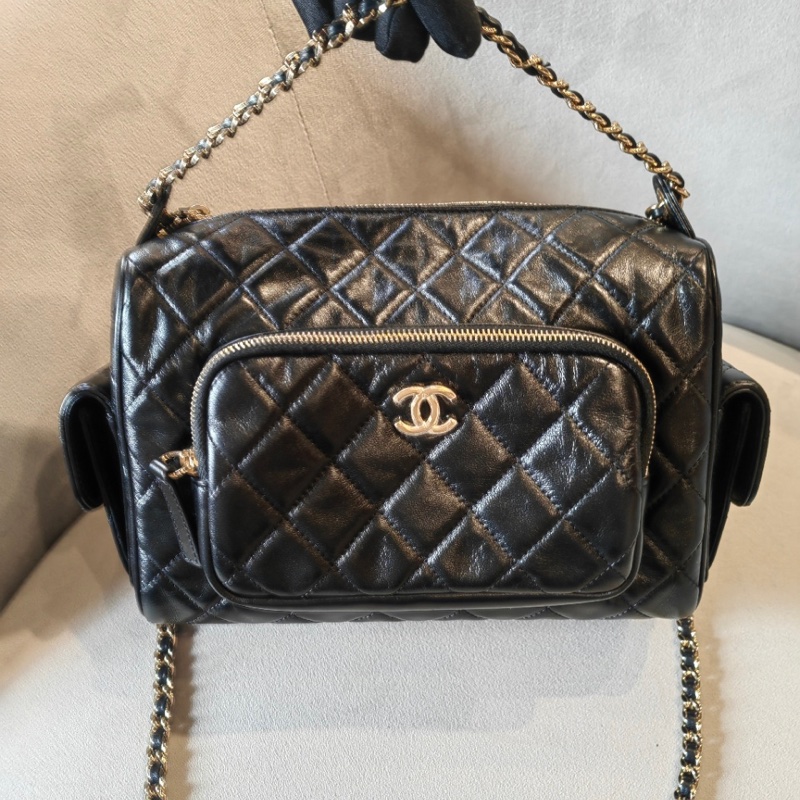 99新未使用品 Chanel 24K 黑金相機包 大號-0