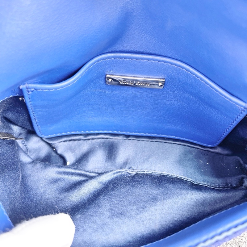 miumiu 寶石藍色亮片珍珠寶石鏈條斜背包20×10×4 98新配件塵袋-2