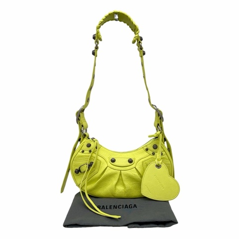 「JL精品代購」極新 Balenciaga螢光黃色Le Cagole月牙豌豆款機車包