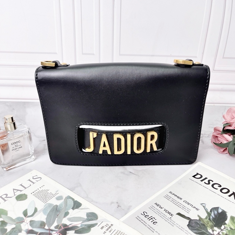 DIOR 黑色光面牛皮J'ADior系列肩背包25×16×7 98新配件盒子塵袋保卡-1