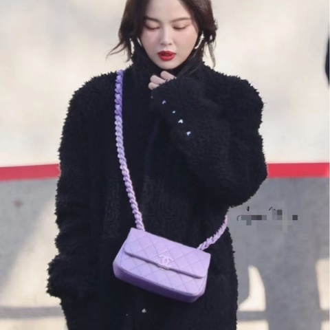 CHANEL 24C漸變薰衣草浪漫紫色荔枝牛皮大mini 肩背斜背鍊條包 寸19.5×5.5×14 98新配件塵袋購證