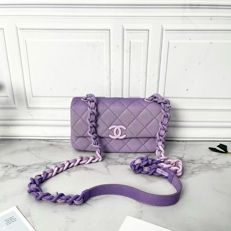 CHANEL 24C漸變薰衣草浪漫紫色荔枝牛皮大mini 肩背斜背鍊條包 寸19.5×5.5×14 98新配件塵袋購證-1