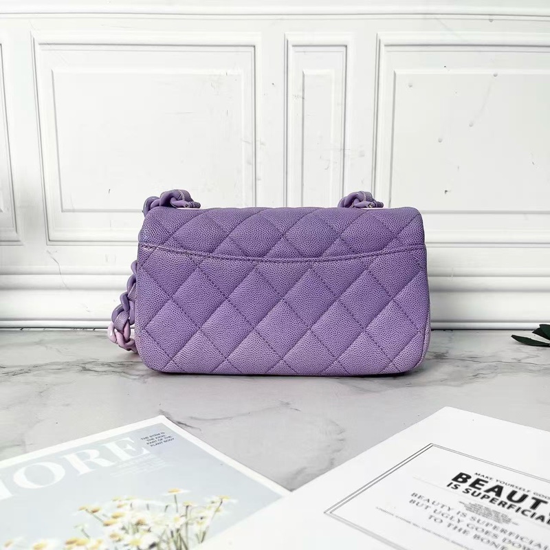 CHANEL 24C漸變薰衣草浪漫紫色荔枝牛皮大mini 肩背斜背鍊條包 寸19.5×5.5×14 98新配件塵袋購證-6