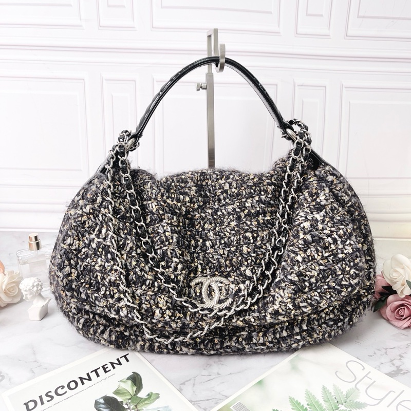 Chanel 毛呢編織hobo手提肩背包xxl機場包32×40×14 98新配件塵袋保卡-1