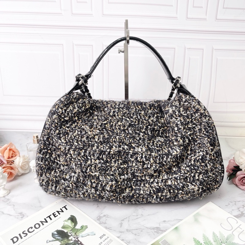 Chanel 毛呢編織hobo手提肩背包xxl機場包32×40×14 98新配件塵袋保卡-6