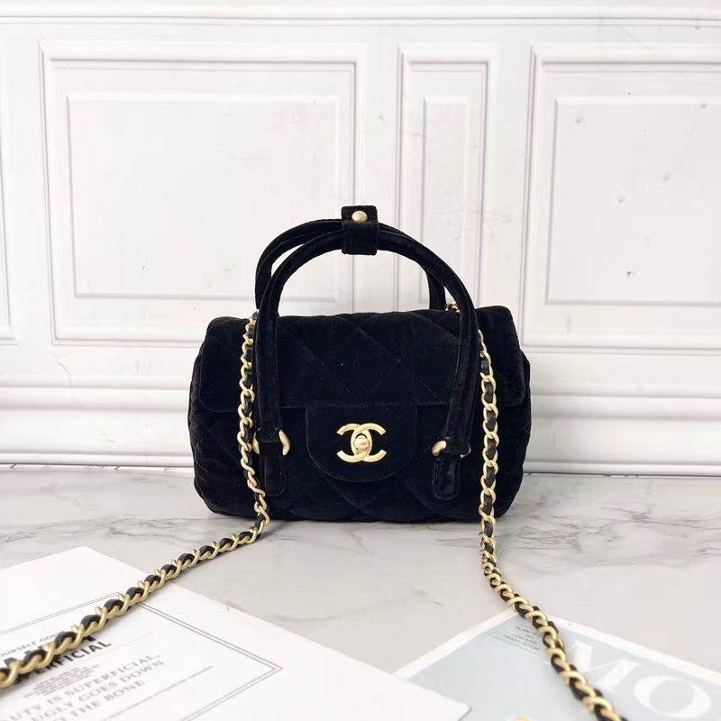 Chanel 25c vic 黑金保齡球絲絨圓筒斜背包芯片款17×10 全新閒置配件盒子塵袋-1