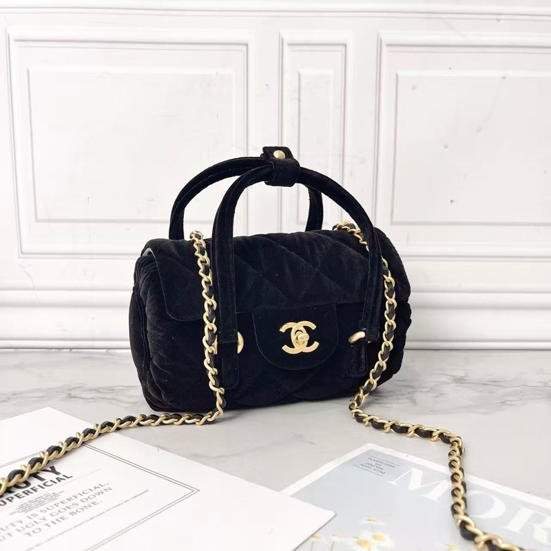 Chanel 25c vic 黑金保齡球絲絨圓筒斜背包芯片款17×10 全新閒置配件盒子塵袋-2