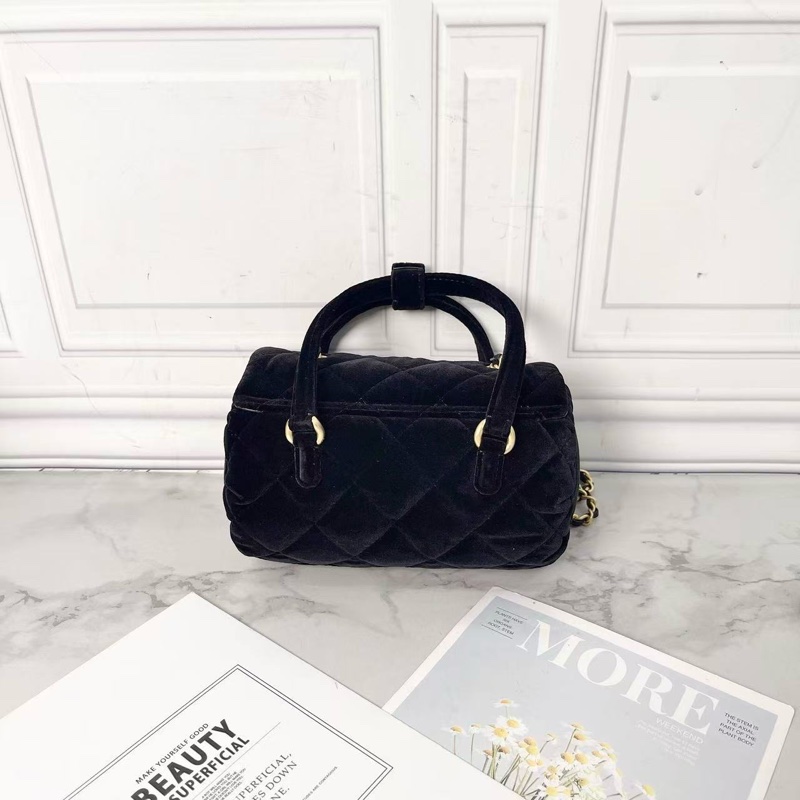 Chanel 25c vic 黑金保齡球絲絨圓筒斜背包芯片款17×10 全新閒置配件盒子塵袋-4