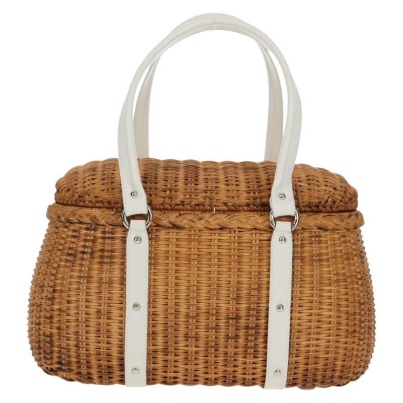 【日本直送】Salvatore Ferragamo Gancini 手提包 藤編 米色 銀色 正品 159168V-1