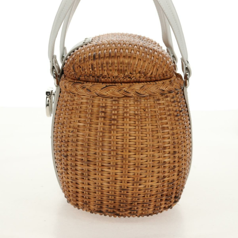 【日本直送】Salvatore Ferragamo Gancini 手提包 藤編 米色 銀色 正品 159168V-2