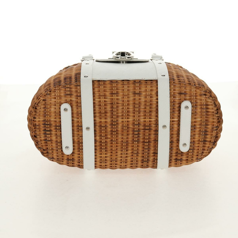 【日本直送】Salvatore Ferragamo Gancini 手提包 藤編 米色 銀色 正品 159168V-4