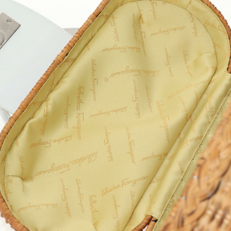 【日本直送】Salvatore Ferragamo Gancini 手提包 藤編 米色 銀色 正品 159168V-8