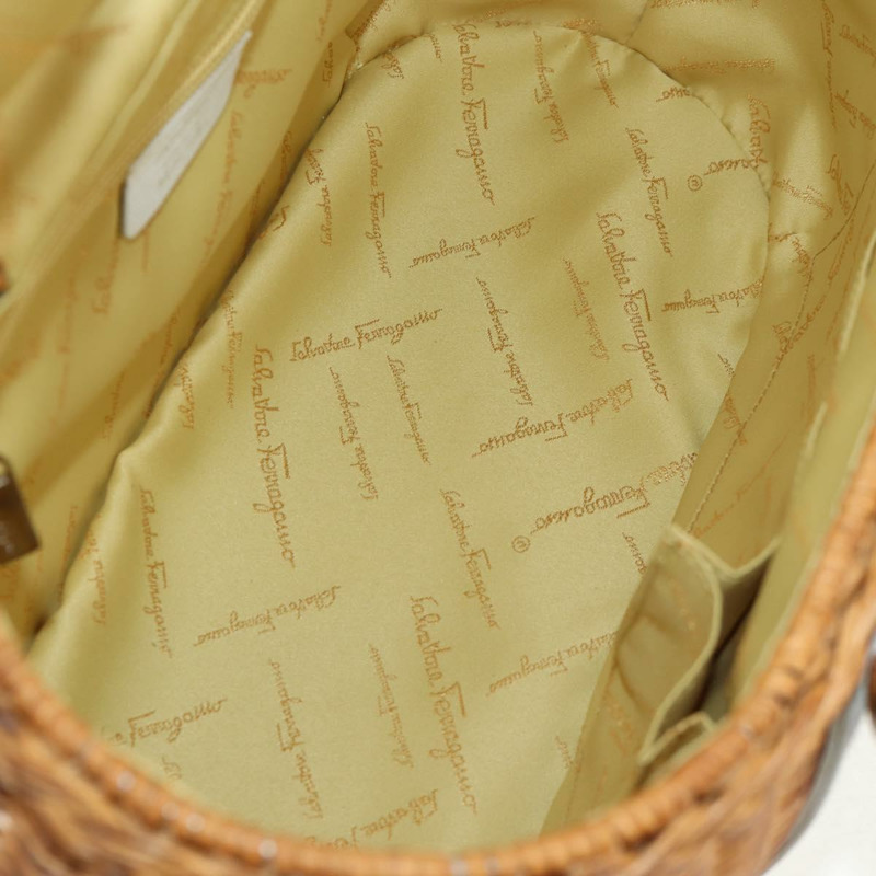 【日本直送】Salvatore Ferragamo Gancini 手提包 藤編 米色 銀色 正品 159168V-9