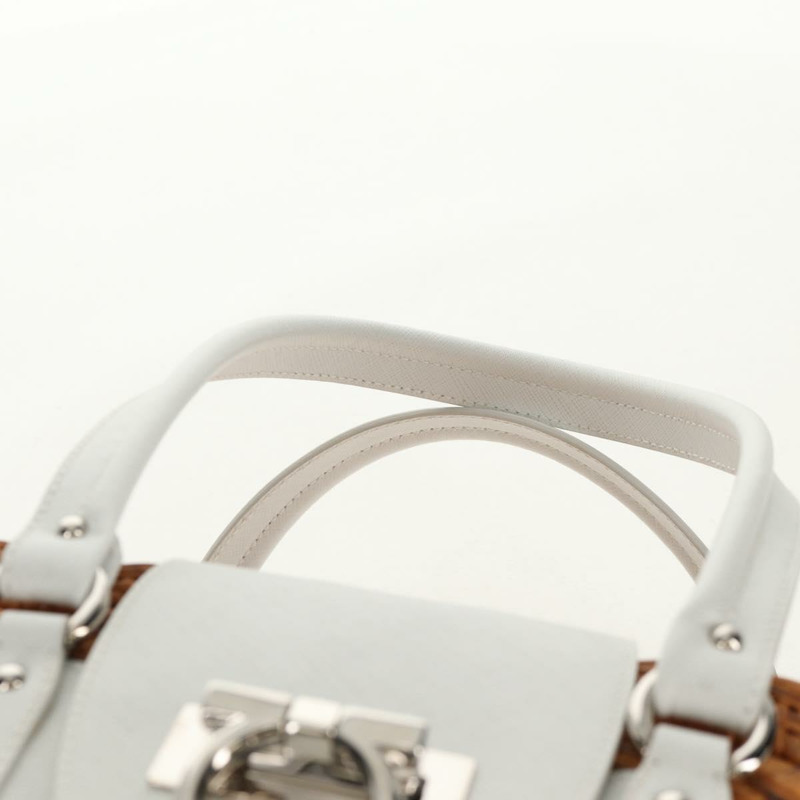 【日本直送】Salvatore Ferragamo Gancini 手提包 藤編 米色 銀色 正品 159168V-13