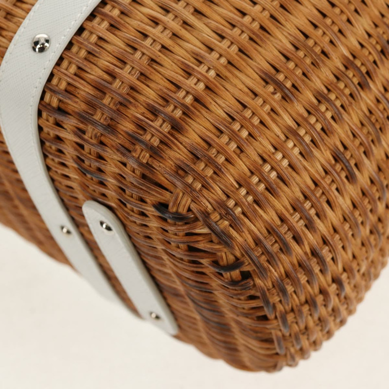 【日本直送】Salvatore Ferragamo Gancini 手提包 藤編 米色 銀色 正品 159168V-16