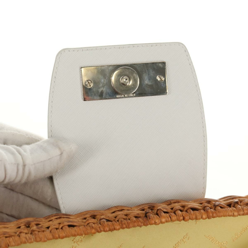 【日本直送】Salvatore Ferragamo Gancini 手提包 藤編 米色 銀色 正品 159168V-18