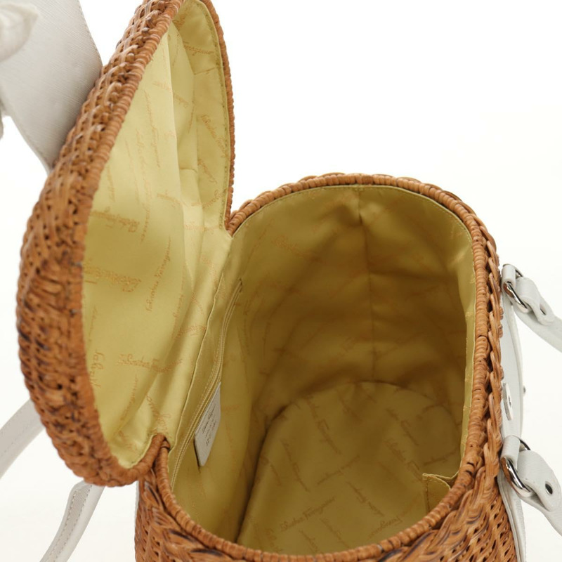 【日本直送】Salvatore Ferragamo Gancini 手提包 藤編 米色 銀色 正品 159168V-19