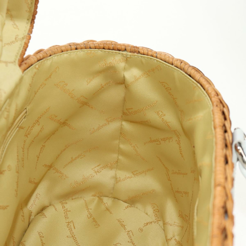 【日本直送】Salvatore Ferragamo Gancini 手提包 藤編 米色 銀色 正品 159168V-20