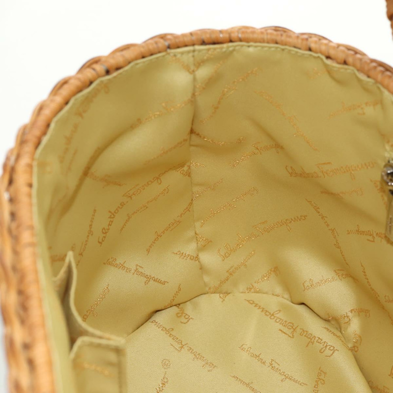 【日本直送】Salvatore Ferragamo Gancini 手提包 藤編 米色 銀色 正品 159168V-21