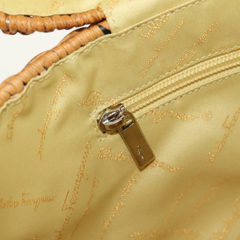 【日本直送】Salvatore Ferragamo Gancini 手提包 藤編 米色 銀色 正品 159168V-23