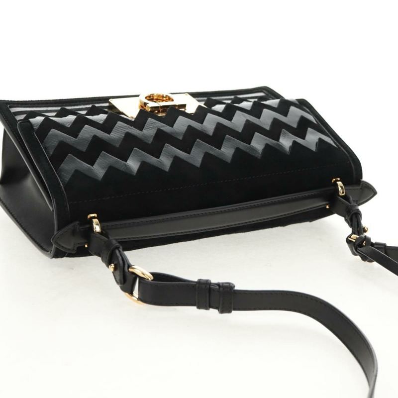 【日本直送】Salvatore Ferragamo Gancini 手提包，絨面革材質，黑色金色雙肩包，正品，貨號 157339V-5