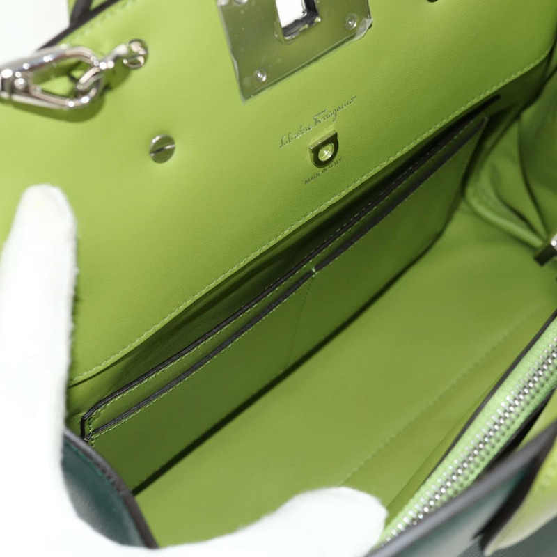 【日本直送】Salvatore Ferragamo Gancini Studio 皮革雙肩包 綠色銀色 正品 158925V-27