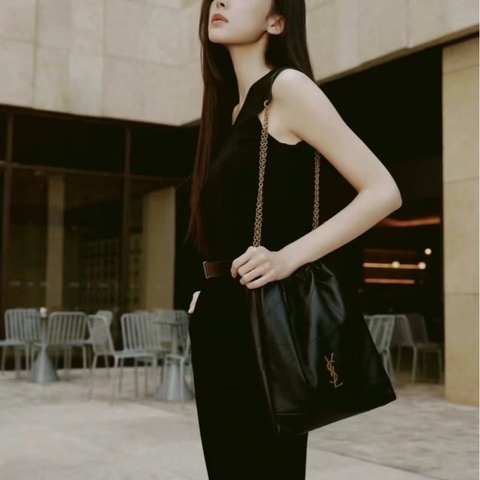 YSL Jamie黑金小羊皮購物袋垃圾袋斜背包25×33×2 98新配件塵袋盒子