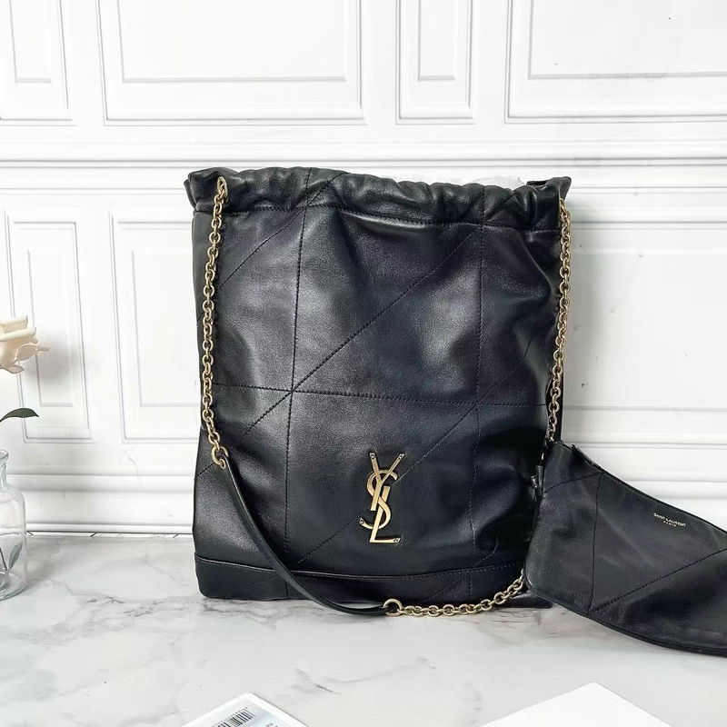 YSL Jamie黑金小羊皮購物袋垃圾袋斜背包25×33×2 98新配件塵袋盒子-1
