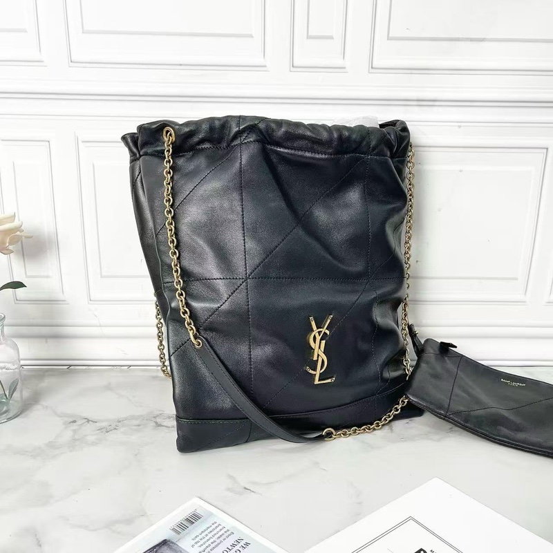 YSL Jamie黑金小羊皮購物袋垃圾袋斜背包25×33×2 98新配件塵袋盒子-3