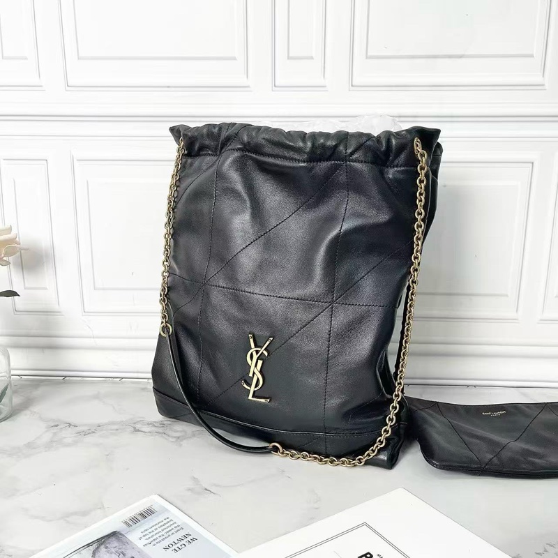 YSL Jamie黑金小羊皮購物袋垃圾袋斜背包25×33×2 98新配件塵袋盒子-4