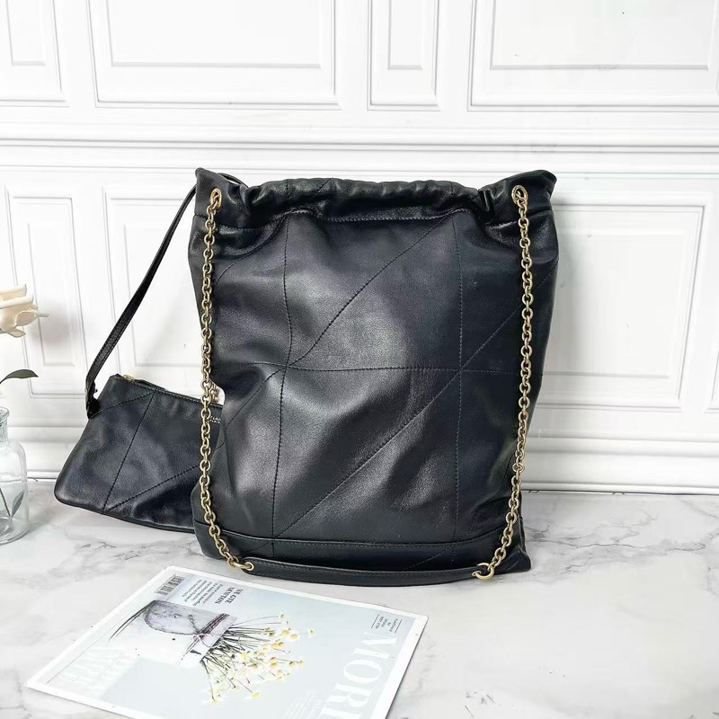 YSL Jamie黑金小羊皮購物袋垃圾袋斜背包25×33×2 98新配件塵袋盒子-5