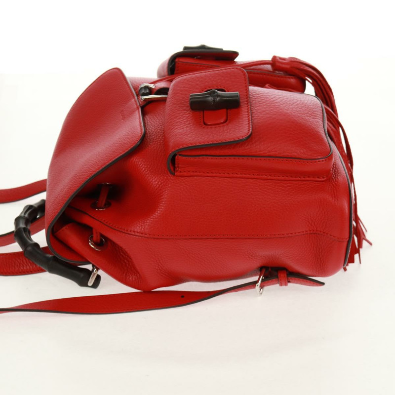 【日本直送】GUCCI 竹節雙肩包 皮革 紅色 銀色 370833 正品 158958V-3