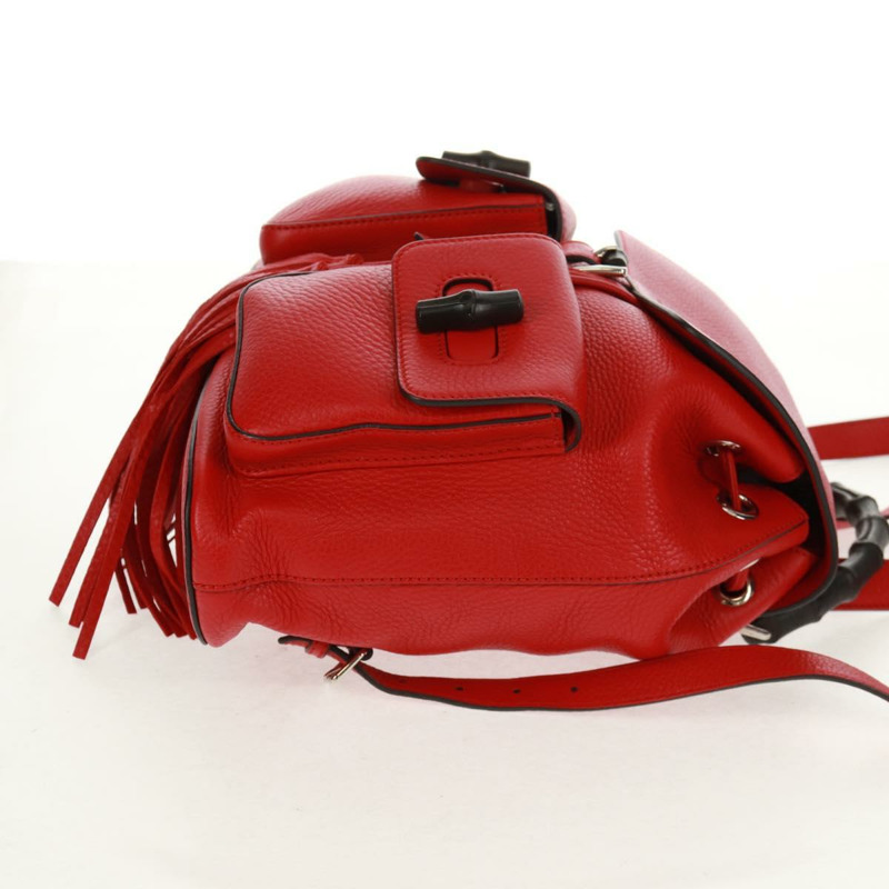 【日本直送】GUCCI 竹節雙肩包 皮革 紅色 銀色 370833 正品 158958V-4