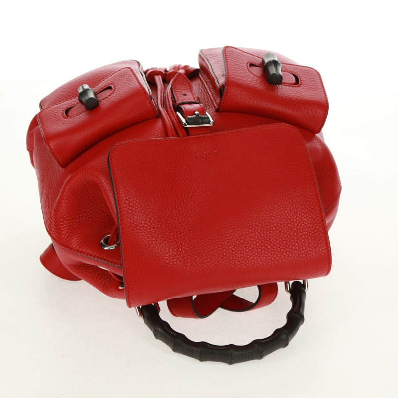 【日本直送】GUCCI 竹節雙肩包 皮革 紅色 銀色 370833 正品 158958V-13