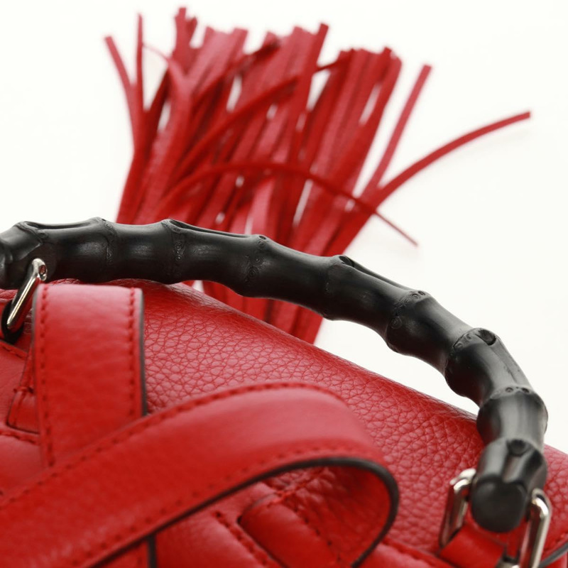 【日本直送】GUCCI 竹節雙肩包 皮革 紅色 銀色 370833 正品 158958V-14