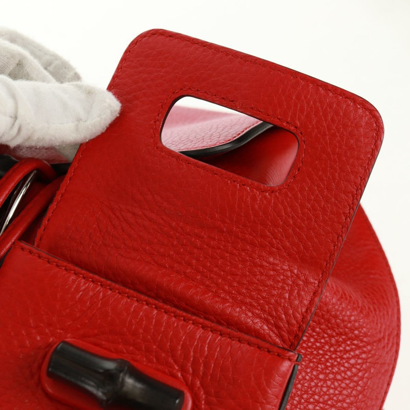 【日本直送】GUCCI 竹節雙肩包 皮革 紅色 銀色 370833 正品 158958V-22