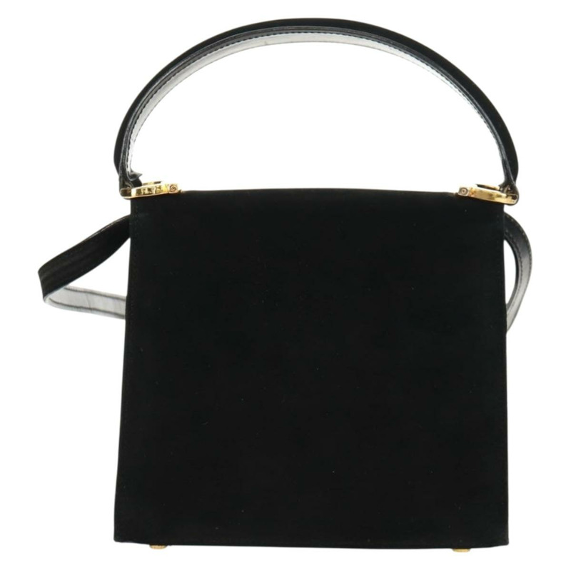 【日本直送】Salvatore Ferragamo Gancini 手提包 麂皮 2way 黑色 金色 Auth 160237V-1