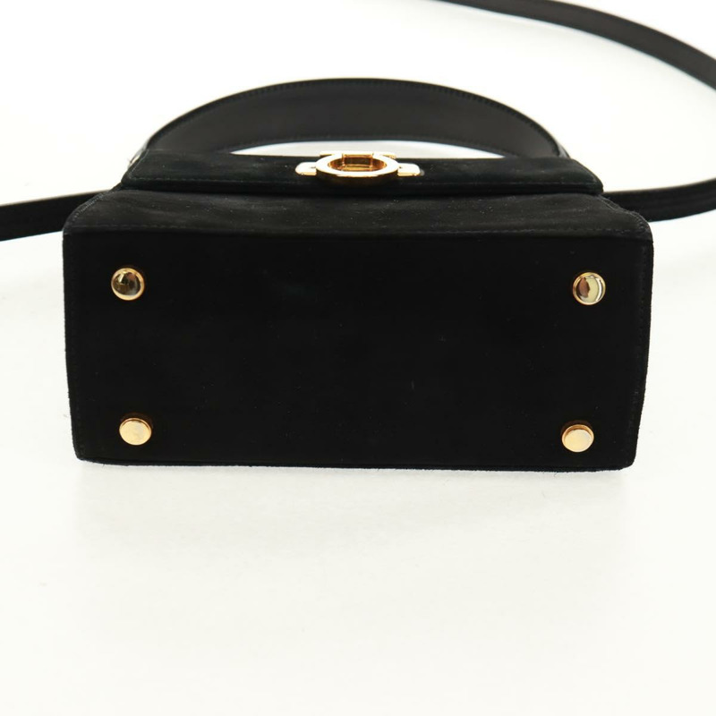 【日本直送】Salvatore Ferragamo Gancini 手提包 麂皮 2way 黑色 金色 Auth 160237V-4