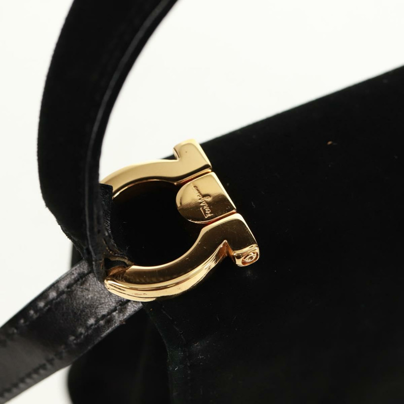 【日本直送】Salvatore Ferragamo Gancini 手提包 麂皮 2way 黑色 金色 Auth 160237V-8