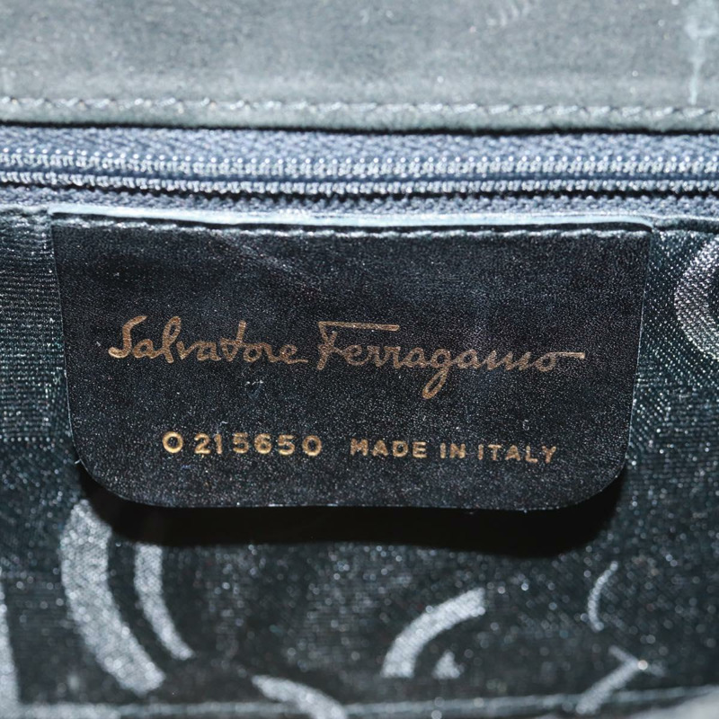【日本直送】Salvatore Ferragamo Gancini 手提包 麂皮 2way 黑色 金色 Auth 160237V-10