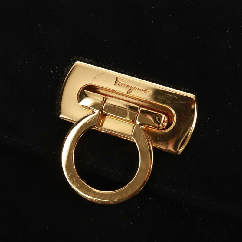 【日本直送】Salvatore Ferragamo Gancini 手提包 麂皮 2way 黑色 金色 Auth 160237V-20